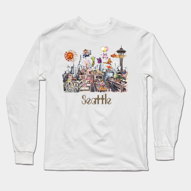 POP ART Crazy City of Seattle Long Sleeve T-Shirt by IconicTee
